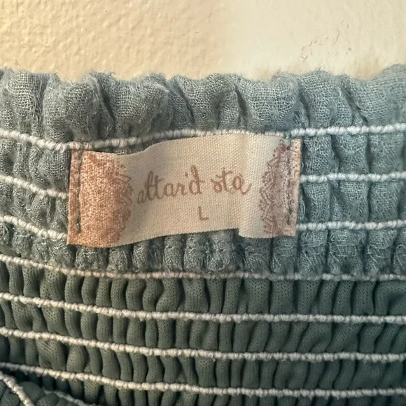 Altar'd State Sage Green Smocked Summer Dress Size L Buttons Adjustable Straps - Picture 8 of 8